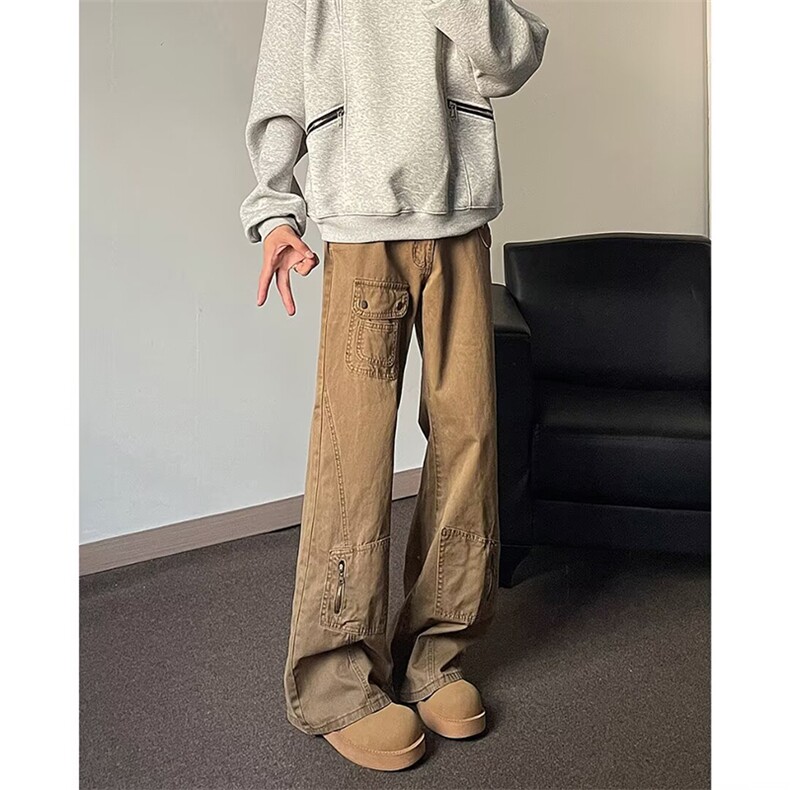 网图有货美式复古工装微喇牛仔裤男伐木阔腿裤A116-P65,男装牛仔裤,星座1505