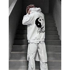太极印花LOGO男女情侣潮牌连帽卫衣，男装卫衣，星座310A-4