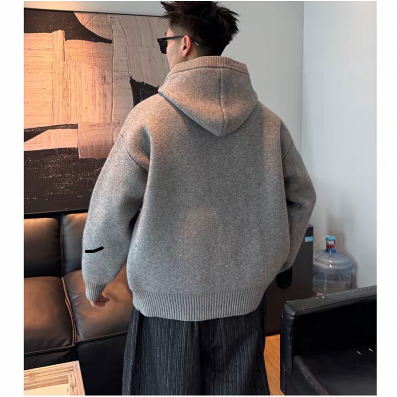 美式连帽针织开衫外套男款秋冬季cleanfit长袖毛衣慵懒高级感卫衣,男装针织衫/毛衣,星座1212