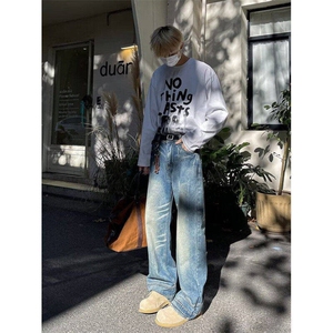 NT1123ZZ-特52 美式复古水洗做旧猫须微喇直筒牛仔裤春季图片