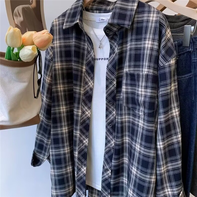 8101-P28 潮流格子衬衫长袖春秋季男生2025新款男装韩版男士衬衣图片