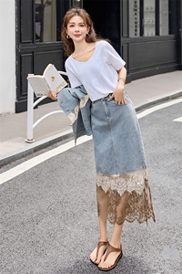 欧货蕾丝马甲半身裙套装女2025夏装新款宽松显瘦单排扣拼接三件套图片