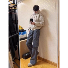 美式复古水洗做旧褶皱vibe设计牛仔裤男女潮牌宽松阔腿微喇拖地裤，男装牛仔裤，星座506A