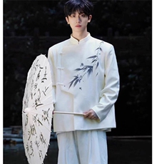 无品牌潮流流行ins新中式男装白色垫肩西小众设计感气质慵懒新款，男装夹克，星座506A