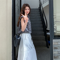 复古民族风无袖背心套装裙女2025夏季新款设计感显瘦半身裙两件套，女装套装/套裙，维壹