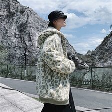 2020冬新款连帽豹纹宽松大码兔毛皮草加厚加绒男外套mj365-p138，男装夹克，电商B288