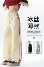 美式高街条纹裤子男夏季冰丝宽松冲锋户外直筒休闲阔腿裤KZ048P50，男装休闲裤，电商B312