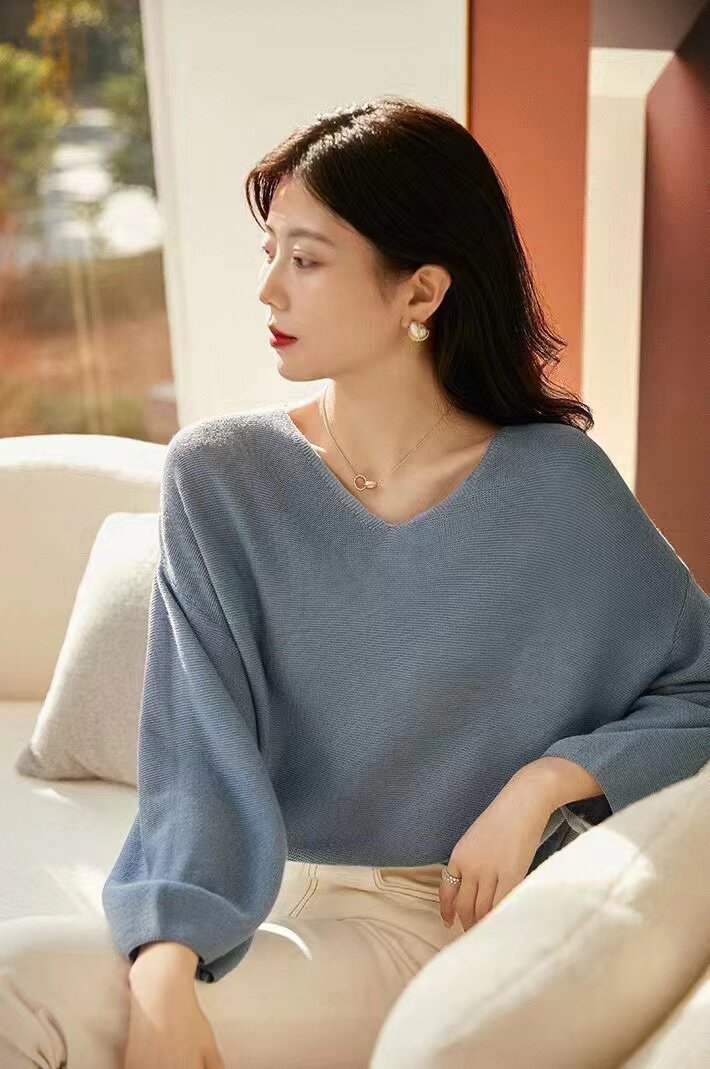 V领打底衫女显瘦柔软长袖针织衫秋冬新款内搭毛衣,针织衫/毛衣,昂家羊绒