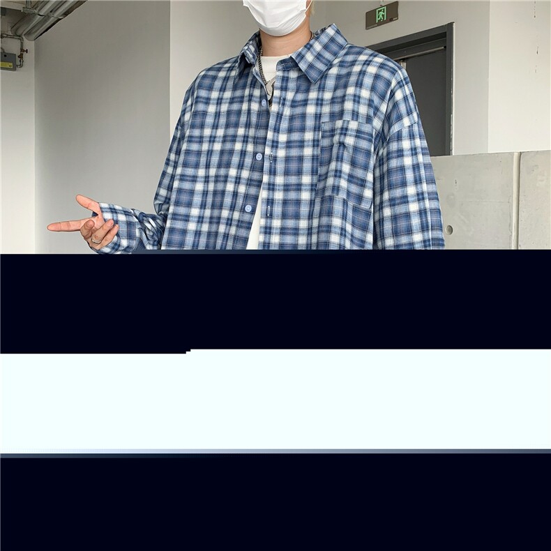 美式vintage格子长袖衬衫男潮牌新款宽松休闲宽松衬衣CY990-P41,男装衬衫,星座412-2