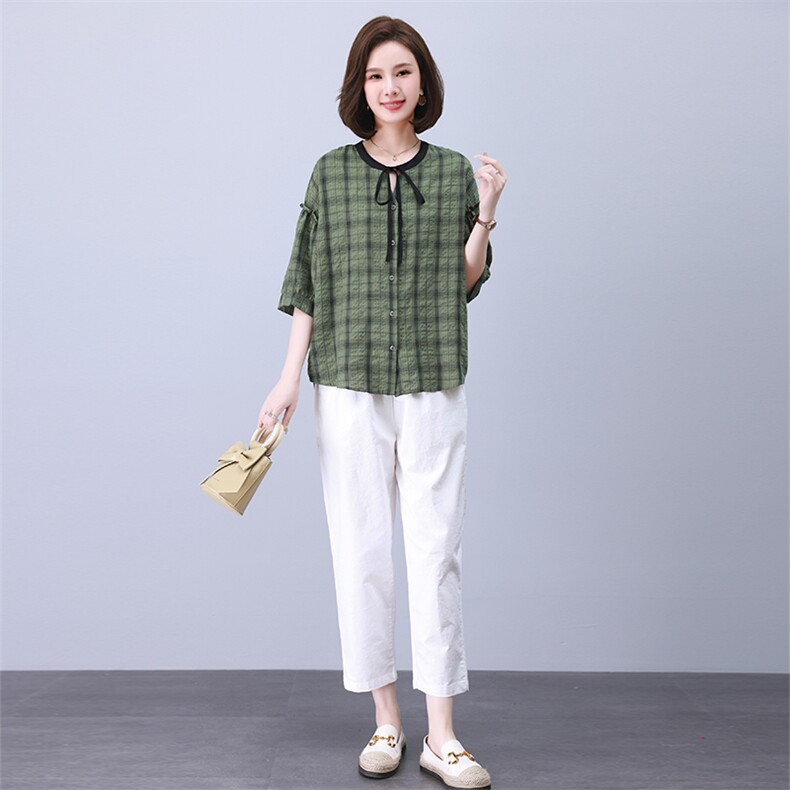 时尚休闲格子拼接套装女宽松显瘦抽绳设计两件套,女装套装/套裙,叶笙衣