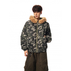 美式迷彩复古毛领棉服外套男连帽夹克毛领棉服外套2313P108，男装夹克，星座506-1