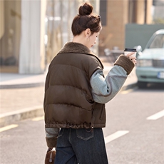 牛仔拼接短款羽绒服女2025冬季新款翻领加厚保暖羽绒外套，女装羽绒服，沁沁公主
