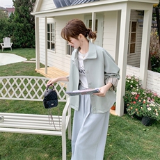 【】条纹拼接PU皮衣外套#2520-P140-K208，女装短外套，2C111