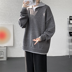 MY615-P60秋冬假两件翻领毛衣外套男慵懒风宽松针织衫，男装针织衫/毛衣，电商A058-1（原电商C417）
