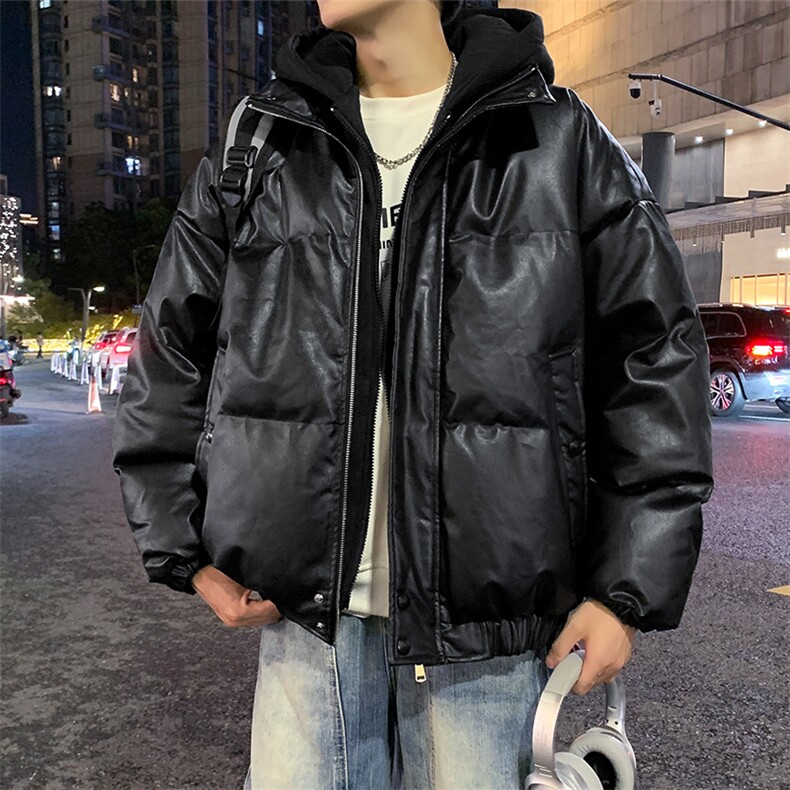 现货假两件pu皮衣棉服外套男冬季新款加厚美式高街棉衣M106-P120，男装皮衣，星座308B-2