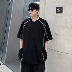 美式男孩明线金属装饰短袖复古时尚半袖打底情侣开衫T802-P38，男装T恤，电商C307A