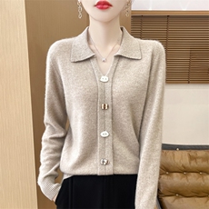 秋冬季羊毛微宽松版型POLO领羊毛衫女针织衫毛衣打底衫，女装羊毛衫，秋双羊绒