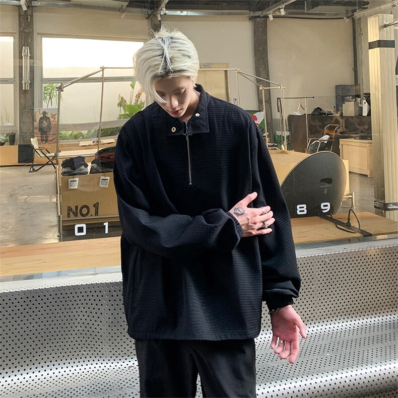 秋季美潮华夫格套头半拉链卫衣A427P45控68,男装卫衣,电商A309