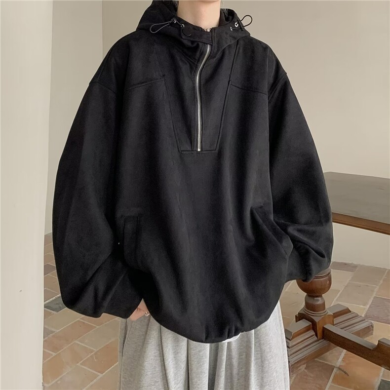 复古潮牌麂皮绒连帽夹克男街头宽松情侣百搭休闲外套WT606-P49图片
