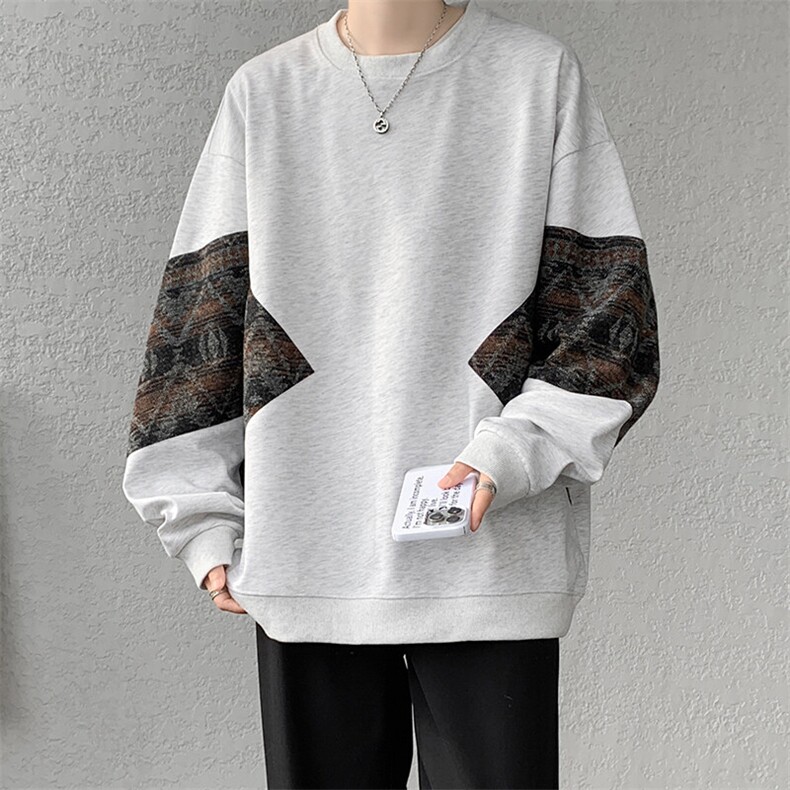 8XL-M 春秋季圆领拼接撞色民族风卫衣男新款潮牌上衣服WY005P58图片
