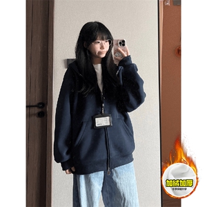 480G重磅加绒硬挺boxy男女秋冬美式高街结构双拉链开衫卫衣厚外套图片