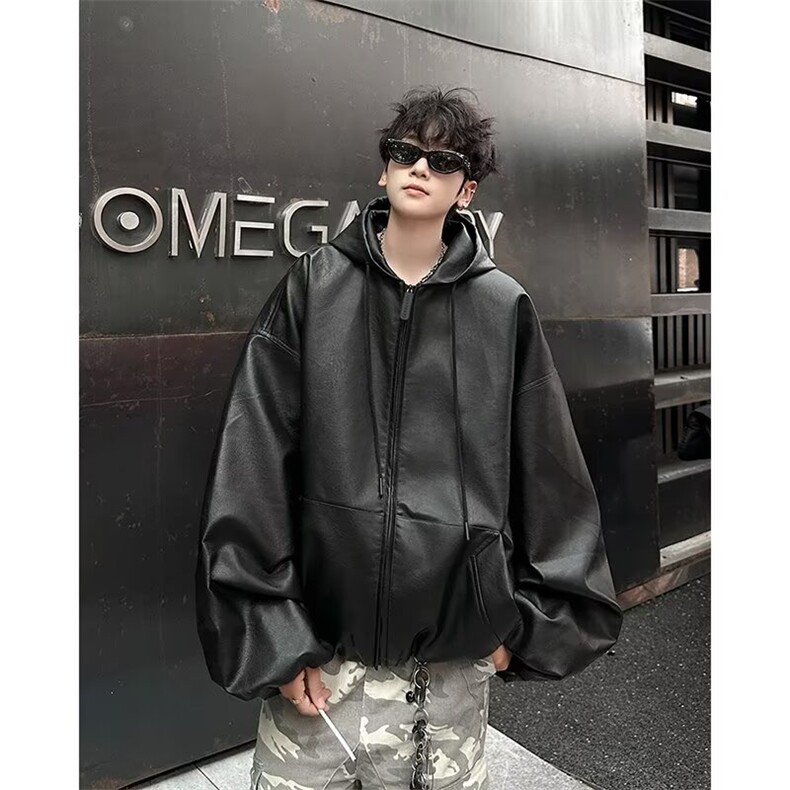 连帽皮衣外套男春秋短款百搭夹克机车服5555P73，男装皮衣，星座410-2