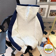 480G重磅加绒硬挺boxy男女秋冬美式高街结构拼接撞色卫衣厚外套，女装短外套，电商A486