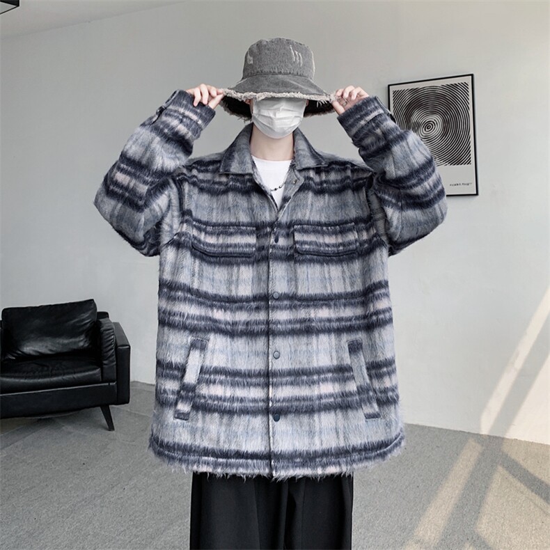 现货港风毛呢夹克男宽松格子呢子大衣外套DSA157B-J236-特P90,男装夹克,电商A157B