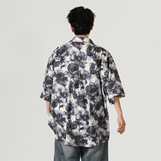 2025现货印花短袖衬衣男潮牌冰丝花衬衫A351-AC25602-p48控89，男装T恤，电商A351