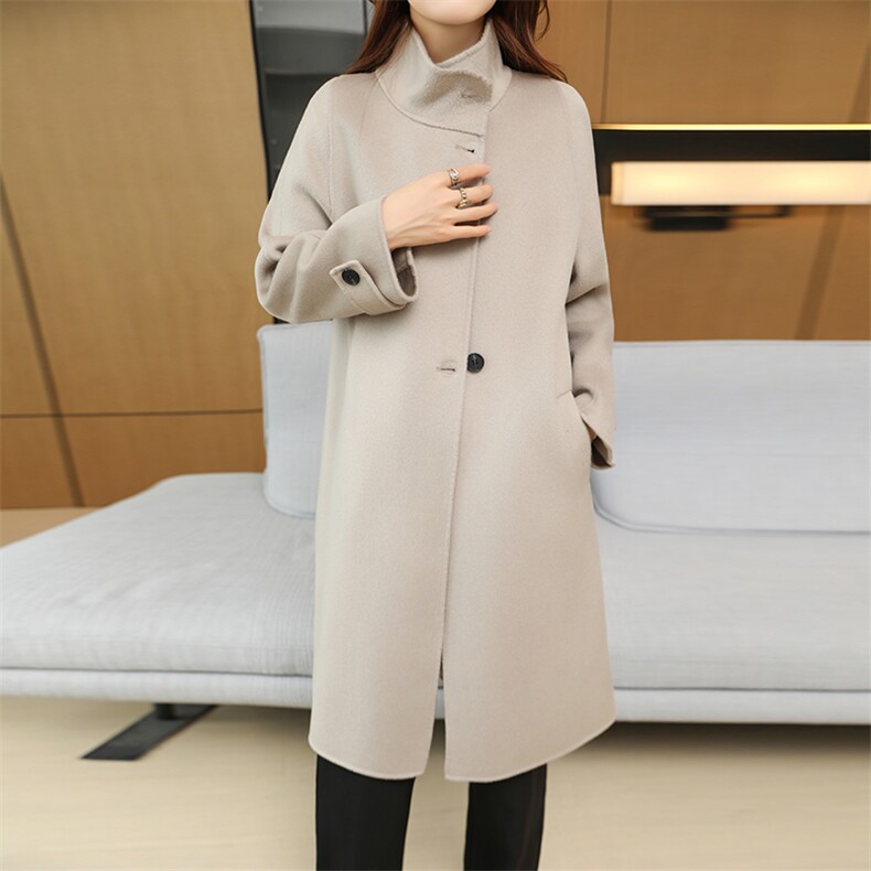 羊毛呢子大衣女中长款秋冬2024新款简约大气，女装双面呢大衣，鹿展羊绒大衣