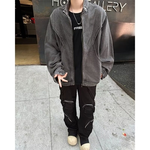 美式高街解构做旧牛仔外套男春款宽松潮流立领夹克JK2170-P78图片