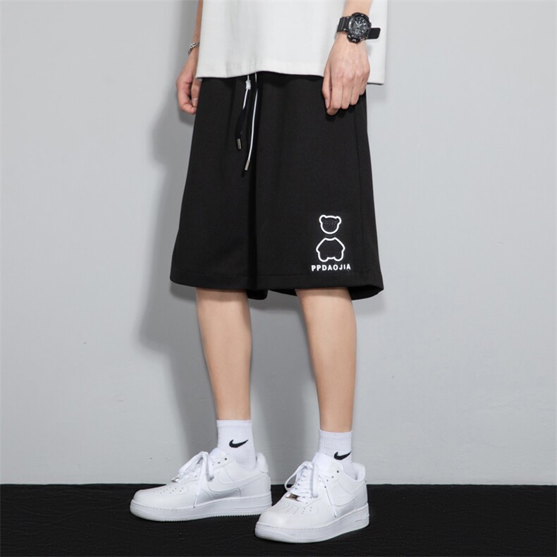 2023夏华夫格钢印反光炫彩小熊男灰墙风休闲五分短裤DK28637-P28,男装休闲裤,电商A082