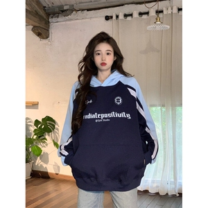EE131-P70 卫衣男女情侣装薄款2024设计趣味印花条纹连帽韩版上衣图片