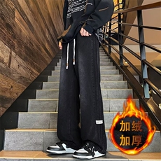 美式高街新款贴标条纹牛仔裤男潮牌宽松加绒保暖阔腿裤，男装牛仔裤，星座410-6（原星座1304-1）