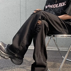 毛边破洞牛仔裤夏季vibe裤子设计感直筒修身乞丐裤N6228，男装牛仔裤，星座1116A-1（原606A）