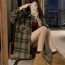 绿色格子衬衫女春秋字母刺绣休闲衬衣防晒外套美式学院风上衣，男装防晒衣，星座506A