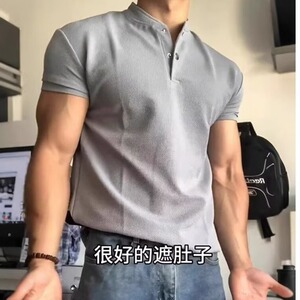 夏季男士短袖t恤高端有领子潮流青年立领上衣服半袖休闲薄款