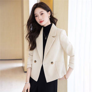 2025秋装新款气质百搭小个子短款羊毛呢西装外套女图片