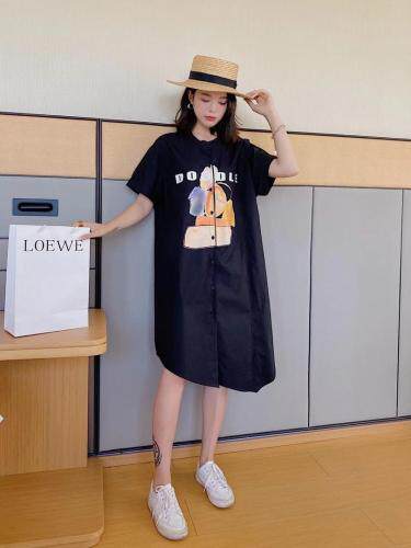 爱美欧夏季新款印花衬衫连衣裙，女装衬衫，爱美欧