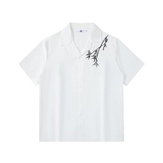 新中式男风翻领短袖衬衫夏季复古竹子绣花短裤套装TZ505-P60，男装衬衫，电商A006
