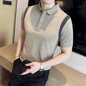 设计感夏季拼接半袖T恤翻领Polo衫新款潮流短袖体恤D342-T0242P50图片