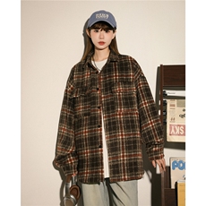 美式小香风加厚秋冬毛呢格子纹衬衫男女夹克棒球服CS3003-P60，男装夹克，星座222-7