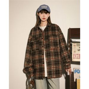美式小香风加厚秋冬毛呢格子纹衬衫男女夹克棒球服CS3003-P60图片