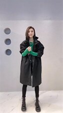 2021秋季新款休闲宽松后抽绳双口袋大版风衣外套，女装风衣，L·H·X