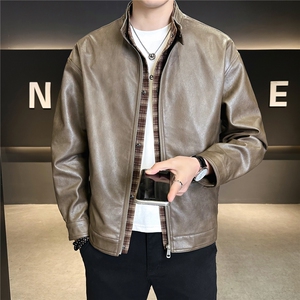 2026新款春季假两件男士皮衣外套时尚立领皮夹克 A313-5809-P155图片