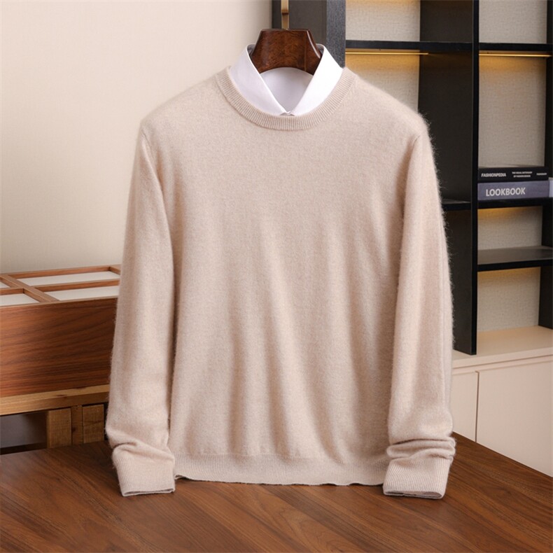 秋冬季新款舒适时尚百搭12针小圆领男士衫，男装羊绒套衫，伊绒腾羊绒