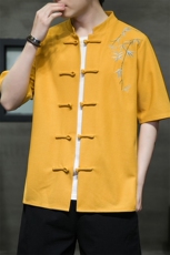 新款风刺绣汉服时尚唐装华夫格T329-P58-控75，男装民族服装，电商A227