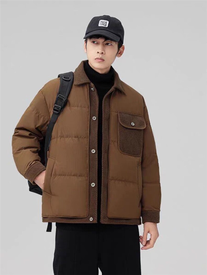 (网图)90白鸭绒71-98克翻领拼接羽绒服保暖313B-99818-P220,男装羽绒服,星座313B