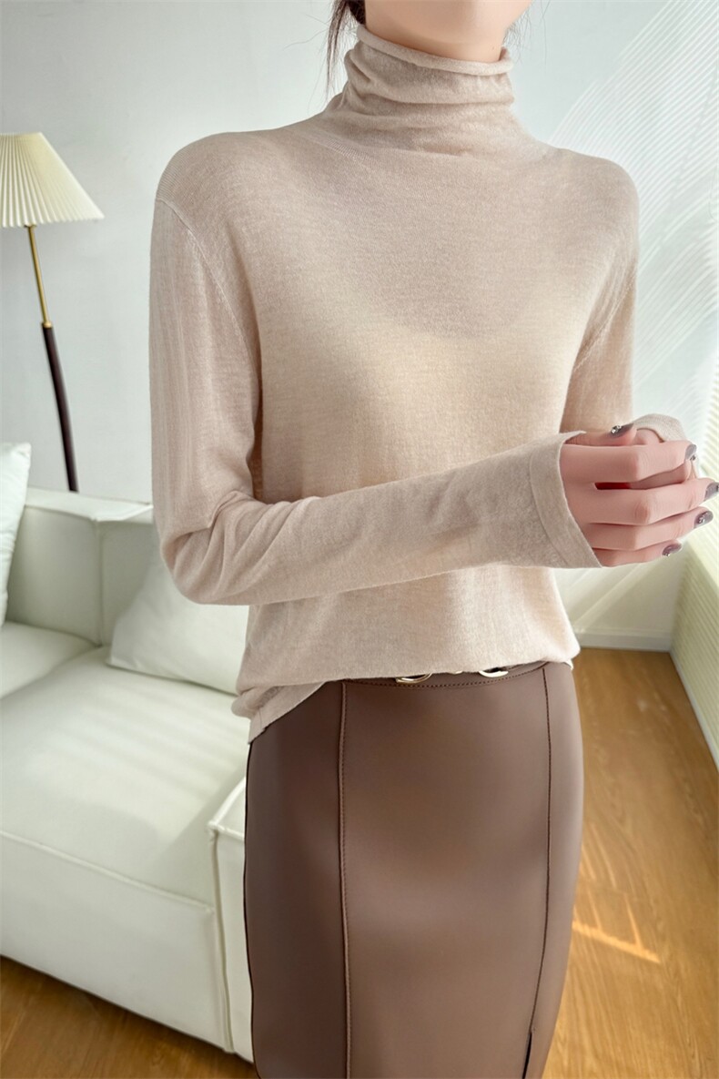 2025春季新款堆堆领套头纯色针织衫女纯羊毛打底衫纯色通勤简约,女装羊毛衫,诚赞羊绒