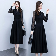 现货可推2023秋季新款收腰显瘦改良旗袍风连衣裙气质拼接长裙女，女装连衣裙，时尚风爆